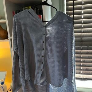 Blue Button-Up Waffle Knit Top